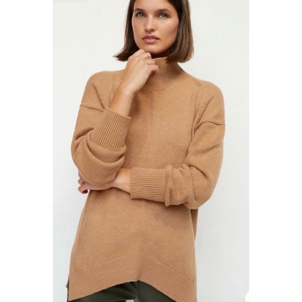 Anthropologie Maeve Mockenck V Hem Camel Brown Sweater Size Medium